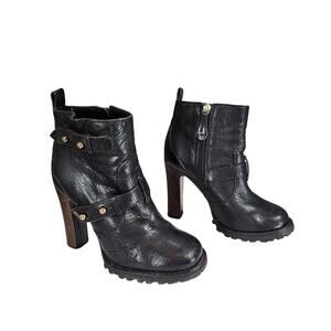 Tory Burch sz 5 Landers Moto Ankle Boots Bootie Women Black‎ Lug Sole Studs 3.5"